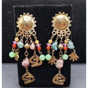 Mexican Inspired Aztec Sun & Beaded Dangle Earring